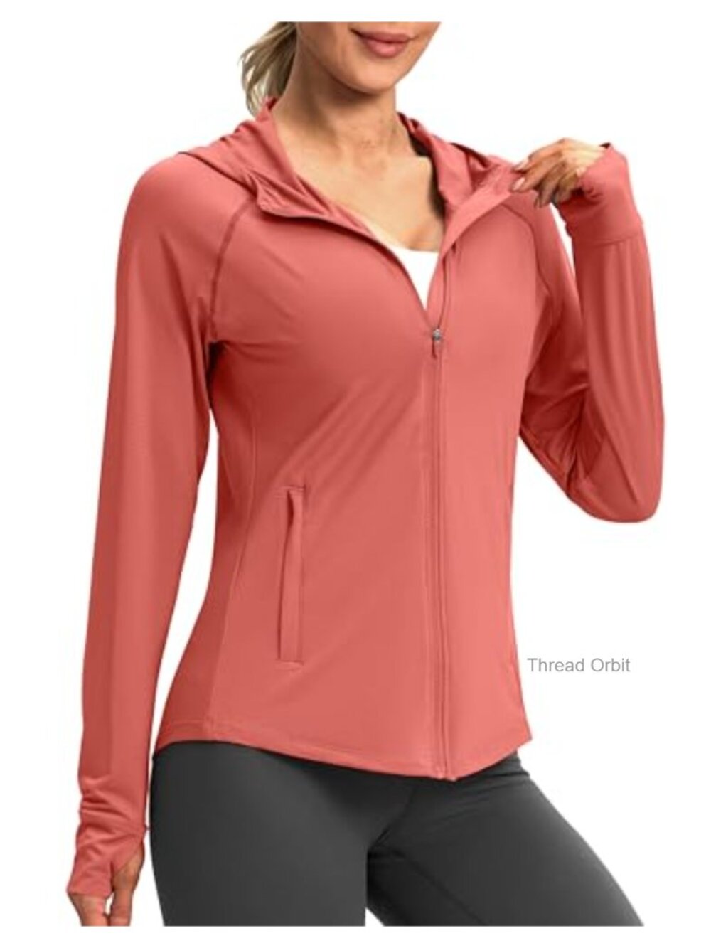 UPF 50+ Sun Hoodie Jacket Lightweight Zip Up Hiking Fishing Shirt Thumbholes